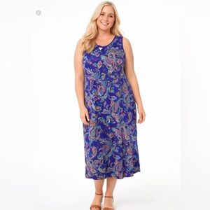 Talbots Vibrant Paisley Maxi Dress - Blue and Pink Boho, Resort, Size 12P